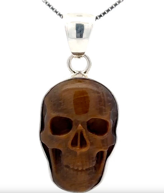 Sterling Silver Tiger Eye Skull Pendant (Charles Albert) 3/4 x 1 5/8 Inch