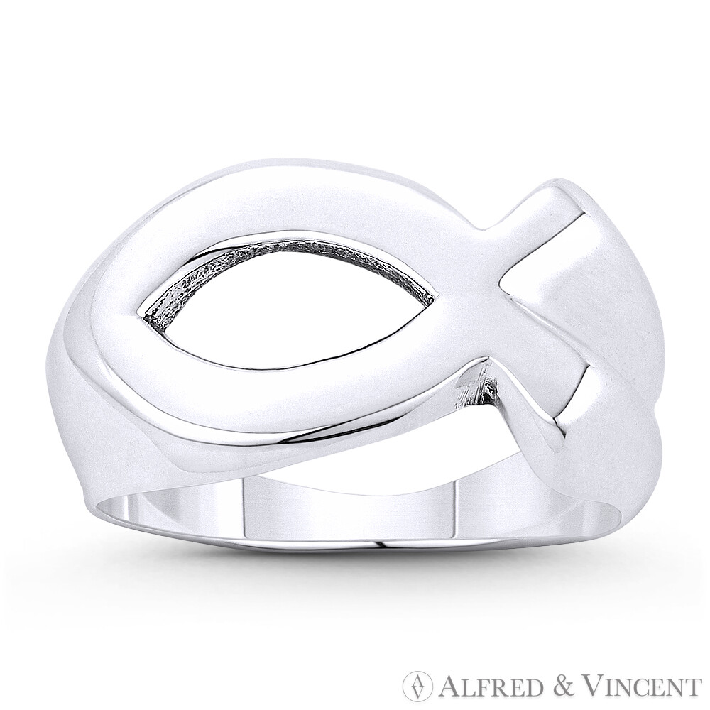 Ichthus Ichthys Fish Jesus Symbol .925 Sterling Silver Catholic Right-Hand Ring