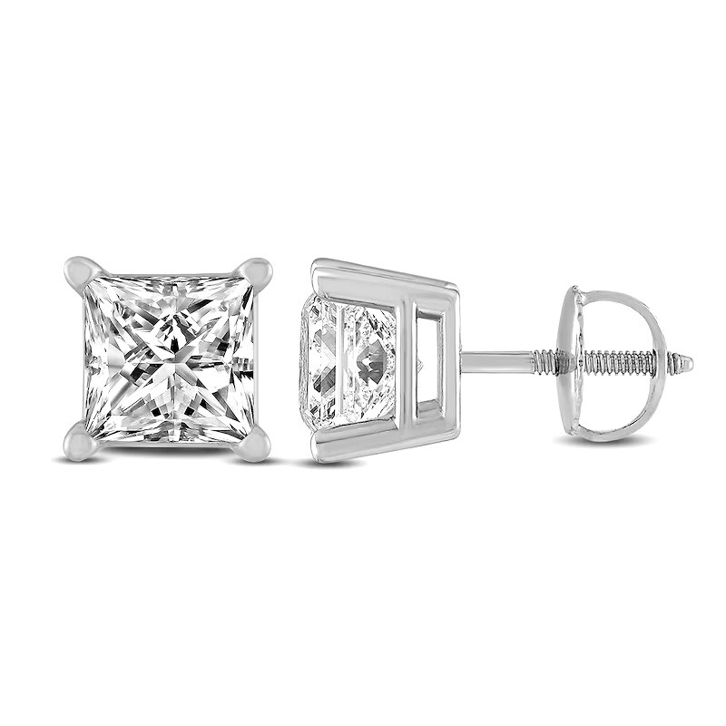 3 Ct Princess Cut VVS1/D GRA Certified Moissanite Stud Earrings 14k White Gold