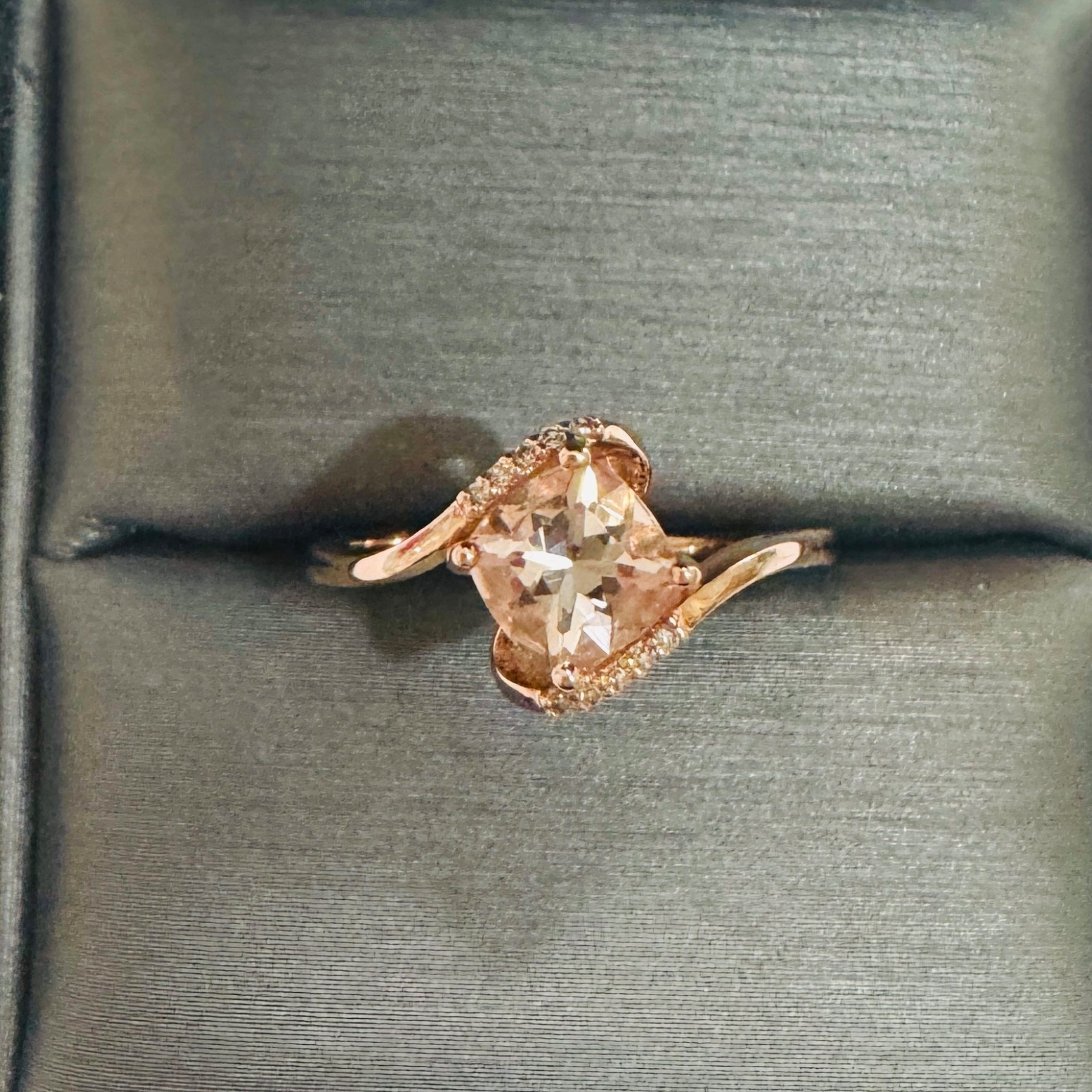 1ct Natural Peach Morganite & Champagne Diamond Solid 10k Rose Gold Cushion Ring
