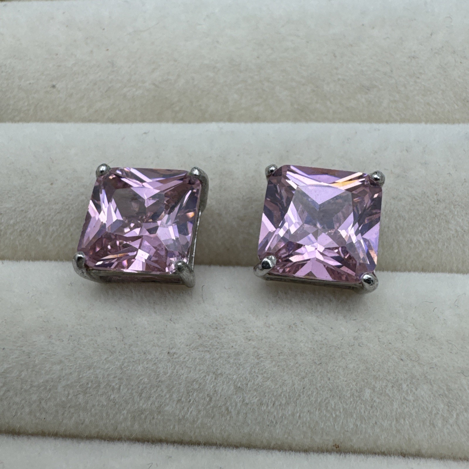 925 Pink Princess Cut Earrings Set Large Stud Woman Fashion Sterling Silver
