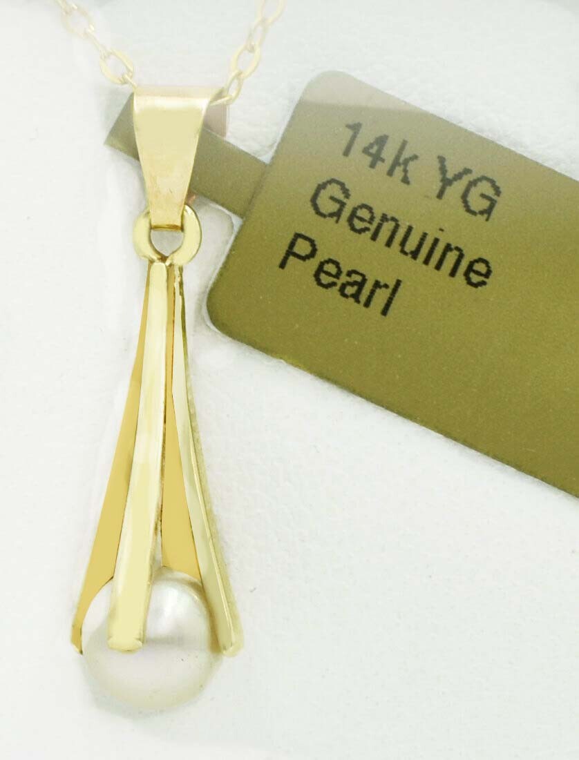 GENUINE 5 mm PEARL TEAR PENDANT 14K GOLD * Free Shipping * MADE IN USA