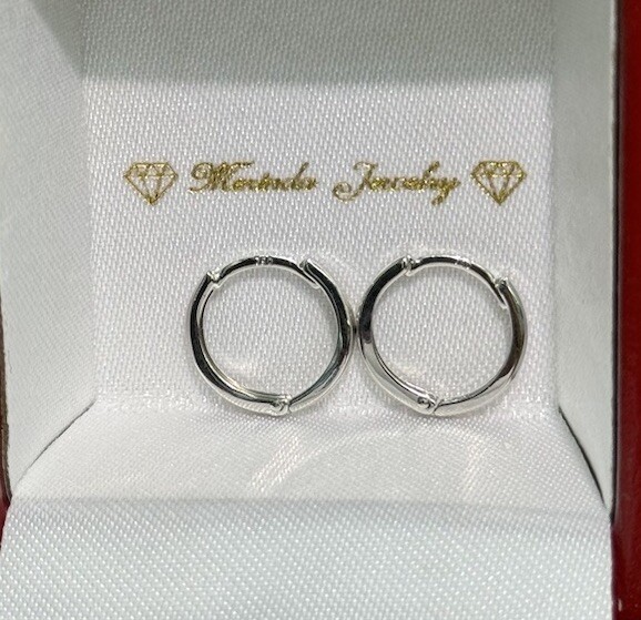18k Solid White Gold Italy Plan Hoop Kids Adult Earrings, 1.03 grams