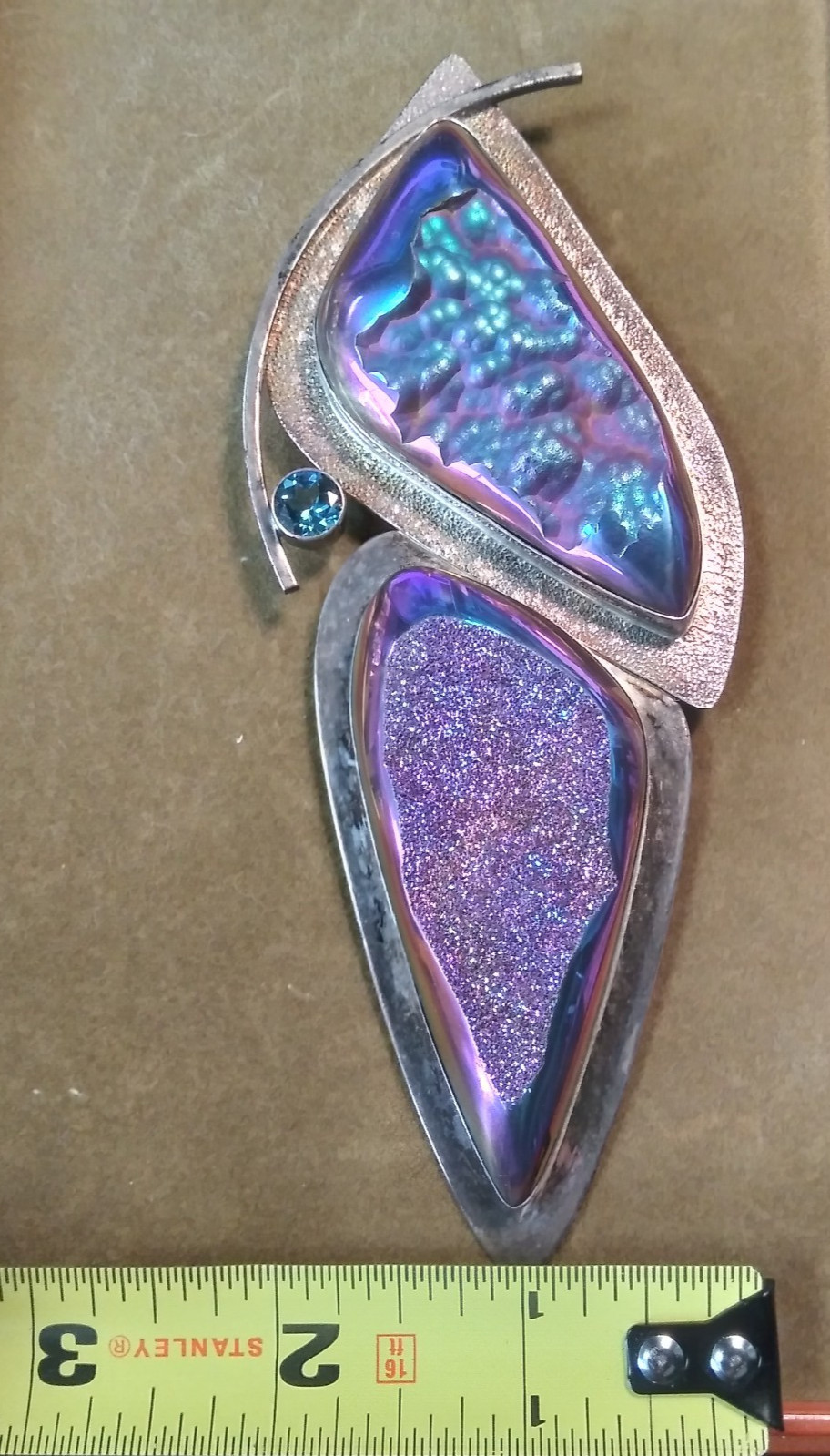 Sterling Silver Titanium Druzy Quartz (dyed) Statement Pendant 98.5 grams