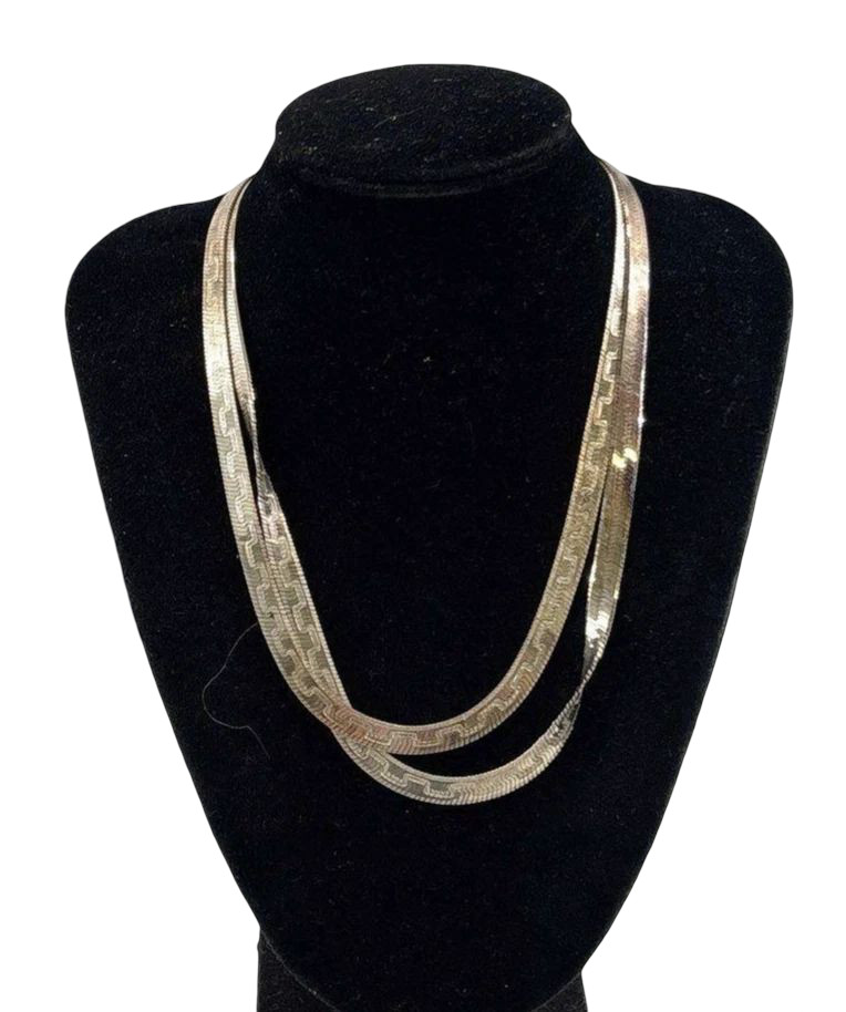 LONG & HEAVY Sterling Silver 925 Greek Key Herringbone Necklace 36″ Reversible