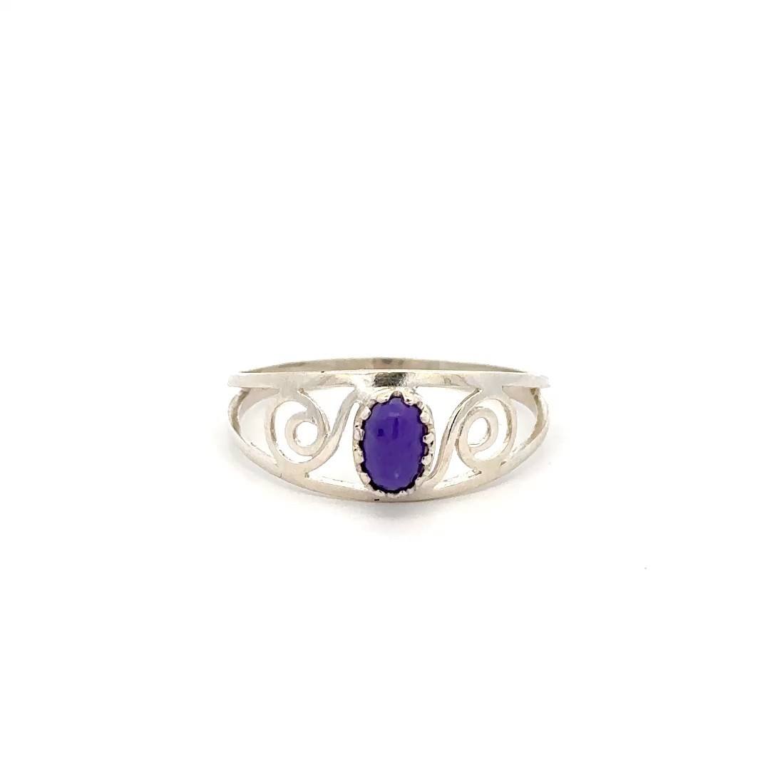 Sterling Silver Scroll Ring With Purple Stone (Size 10) 5 x 7 mm Stone