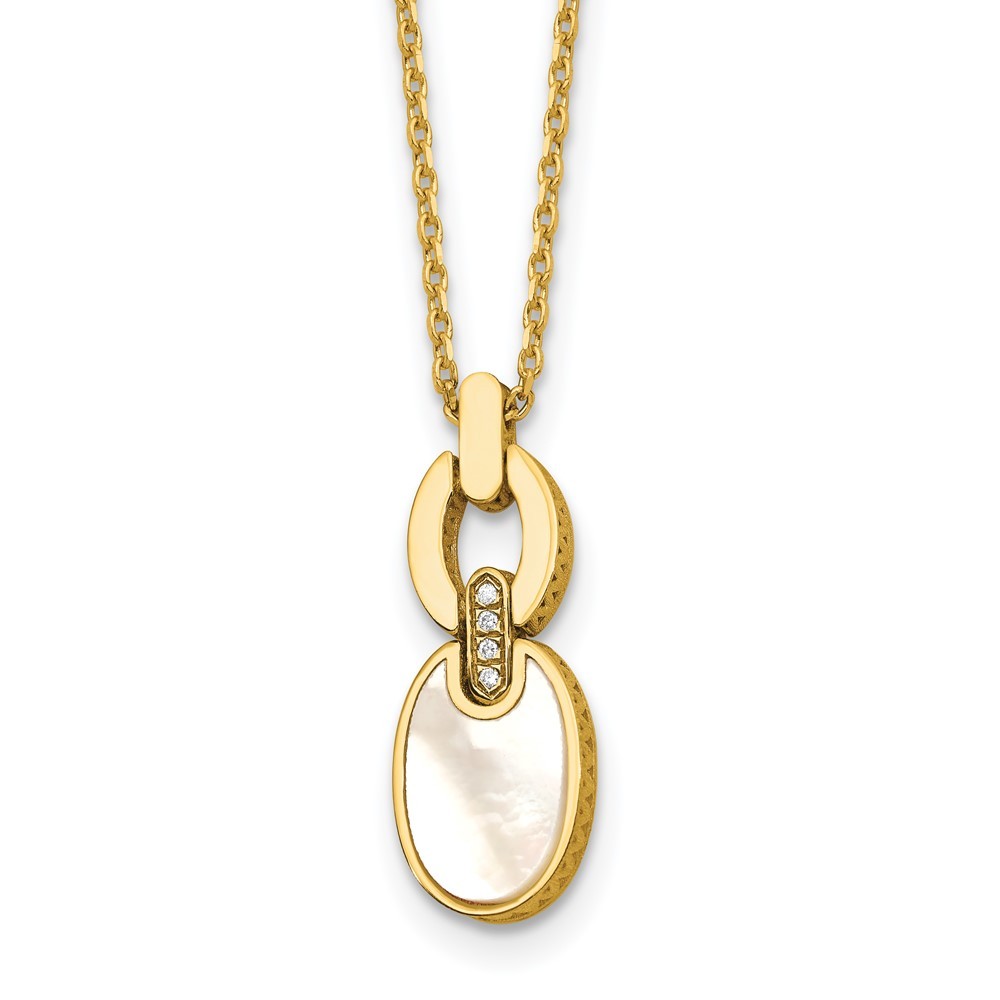 14k Yellow Gold Polished .02ct. Diamond and Mother of Pearl Necklace 18″