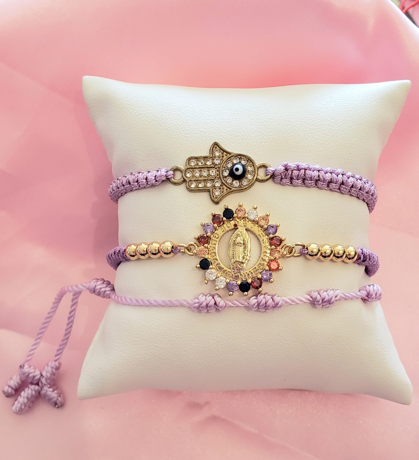 Bracelet 3 Pc. Lavender Religious Evil Eye Adjustable Set (K1)