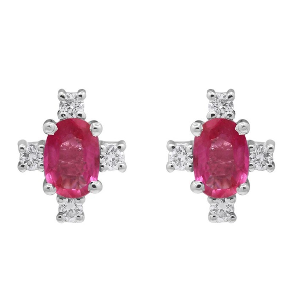 6.80carat Oval Cut Natural Ruby Diamond Prong Stud Earring 18K White Gold Plated