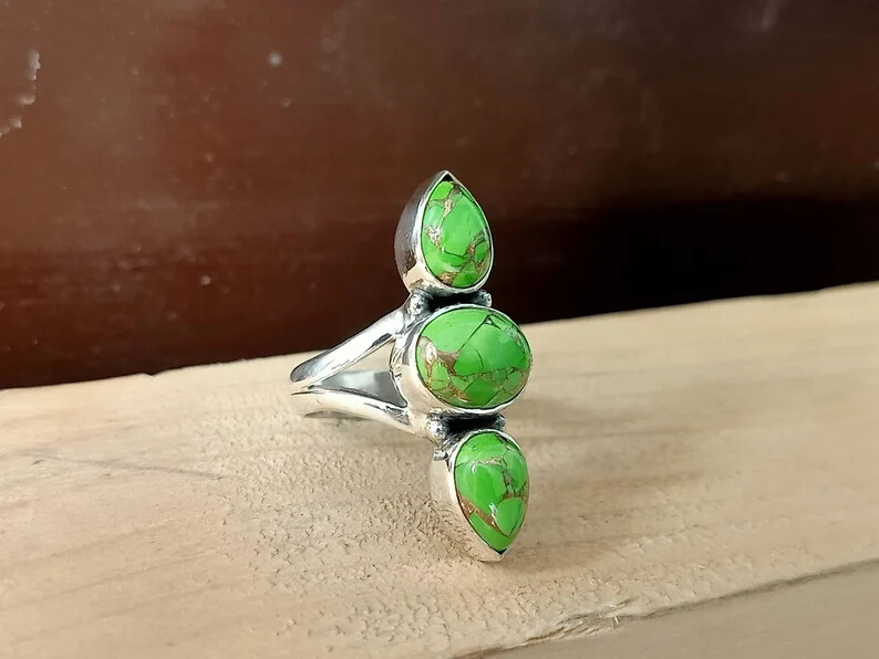 copper turquoise ring 925 Sterling Silver Band & Statement Handmade All Size