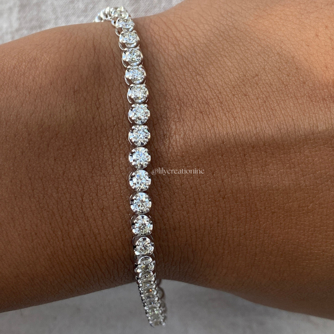 4.65Carat Crown Set Lab Grown Diamond Tennis Bracelet 6.50 Inch 14K Gold