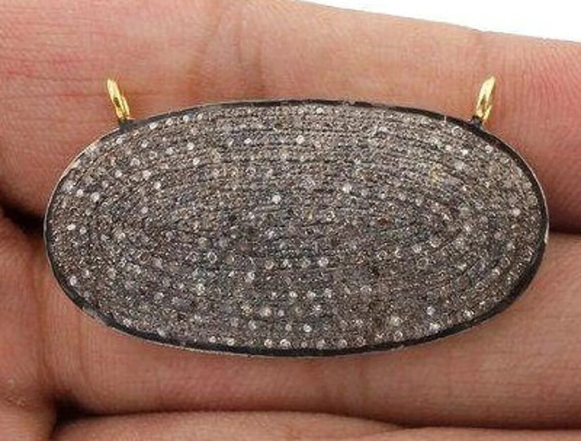 Oval Charm Pendant,Pave Diamond Pendant,925Silver,44x25mm,Handmade Pendant,Gift