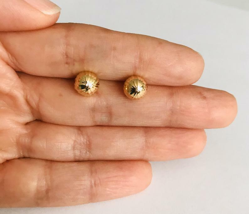 14K Gold Plated Yellow Ball Stud Earrings / Bano de Oro Aretes – ER5424