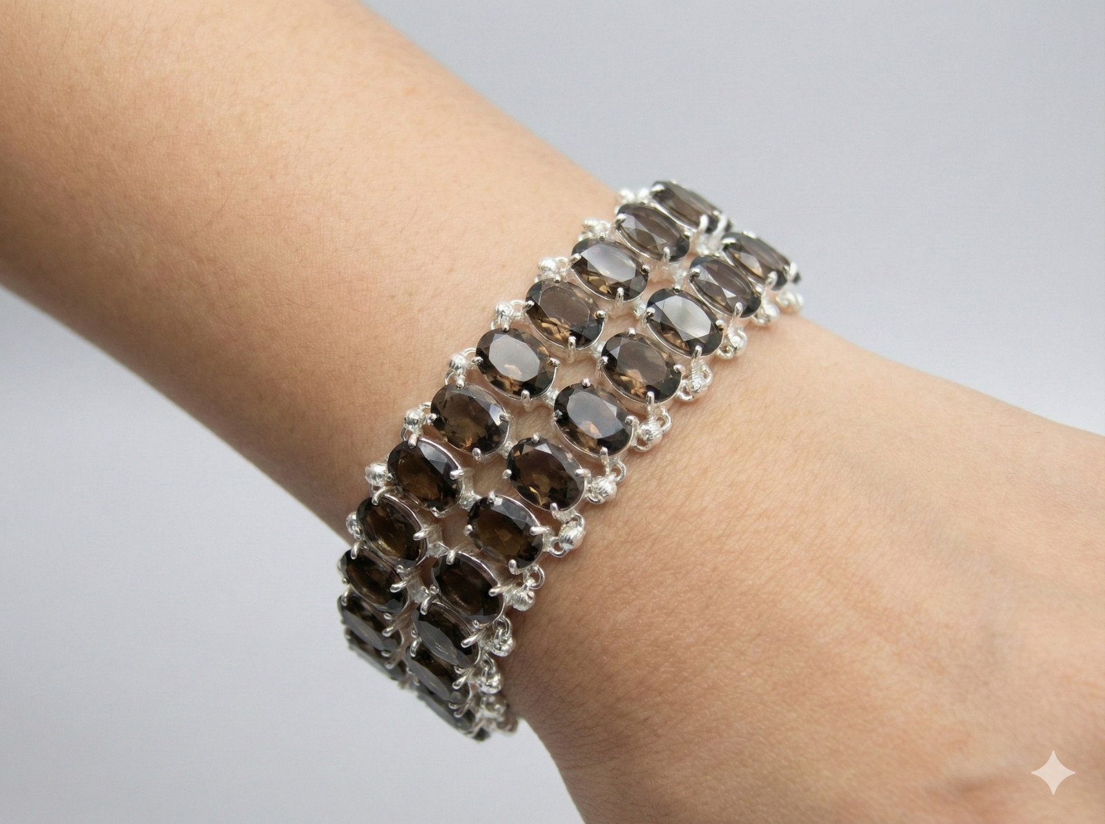 Smoky Quartz Gemstone Handmade 925 Sterling Silver Jewelry Chain Bracelet ADJ