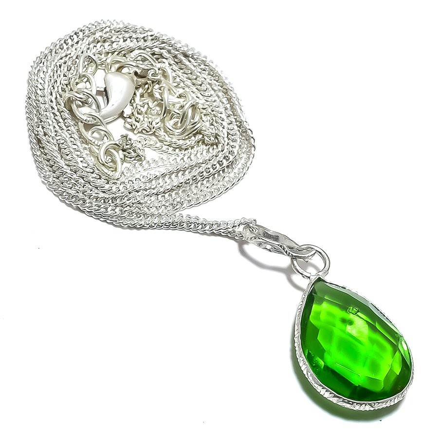Natural Peridot Gemstone 925 Sterling Silver Necklace g854