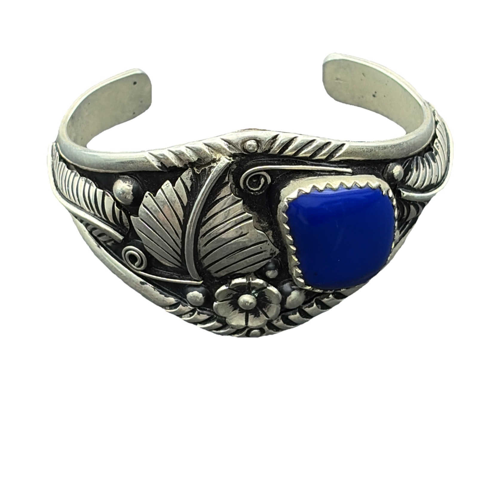 Vintage Navajo Cuff Bracelet Sterling Silver 925 Lapis Lazuli Blue Rose Small