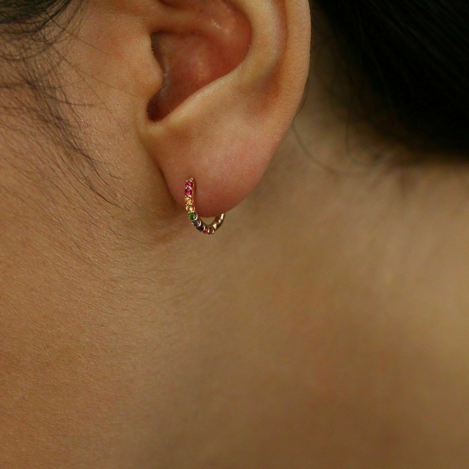 1CT Round Cut Lab Created Multi Colored Rainbow Earrings 14K Rose Gold Plated
