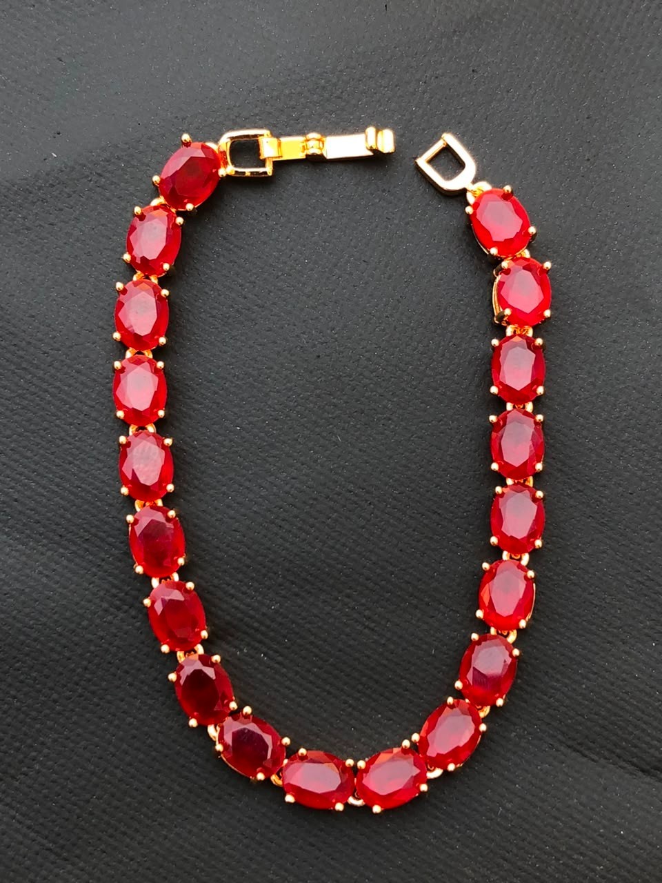 Stunning synthetic ruby in oval cut & with synthetic gold bracelet for women’s