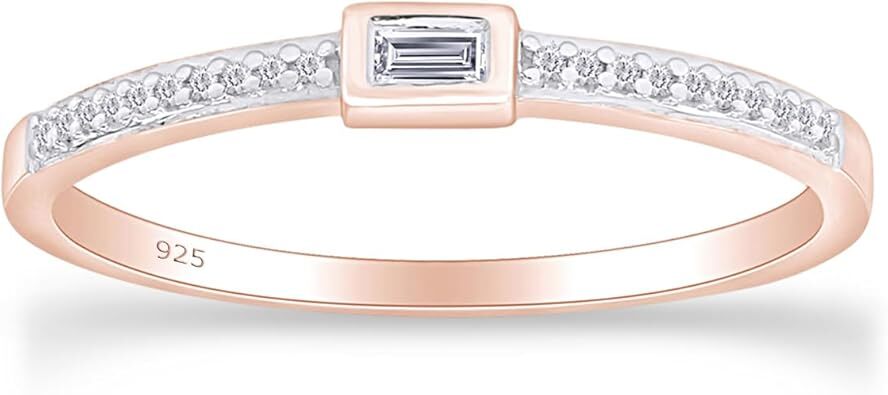1/10ct Taper & Round Cut Diamond Stackable Band Ring 14k Gold plated Sterling