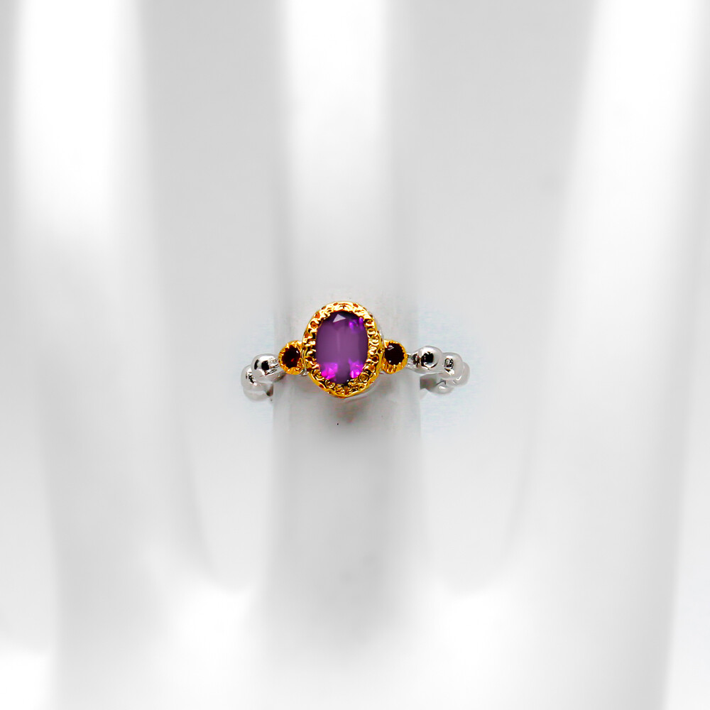 Not Enhanced Natural Amethyst Silver Ring 925 Sterling / RVS32