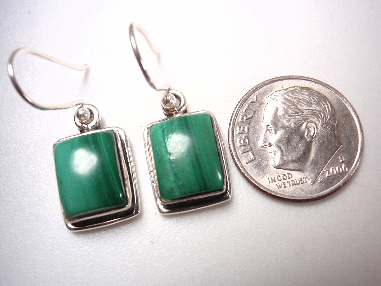 Malachite Rectangle 925 Sterling Silver Dangle Earrings 1016b receive exact pair