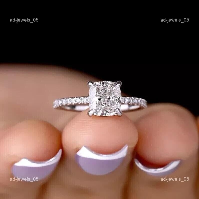 14K Solid White Gold Diamond Solitaire with Accents Engagement Boho Ring Jewelry