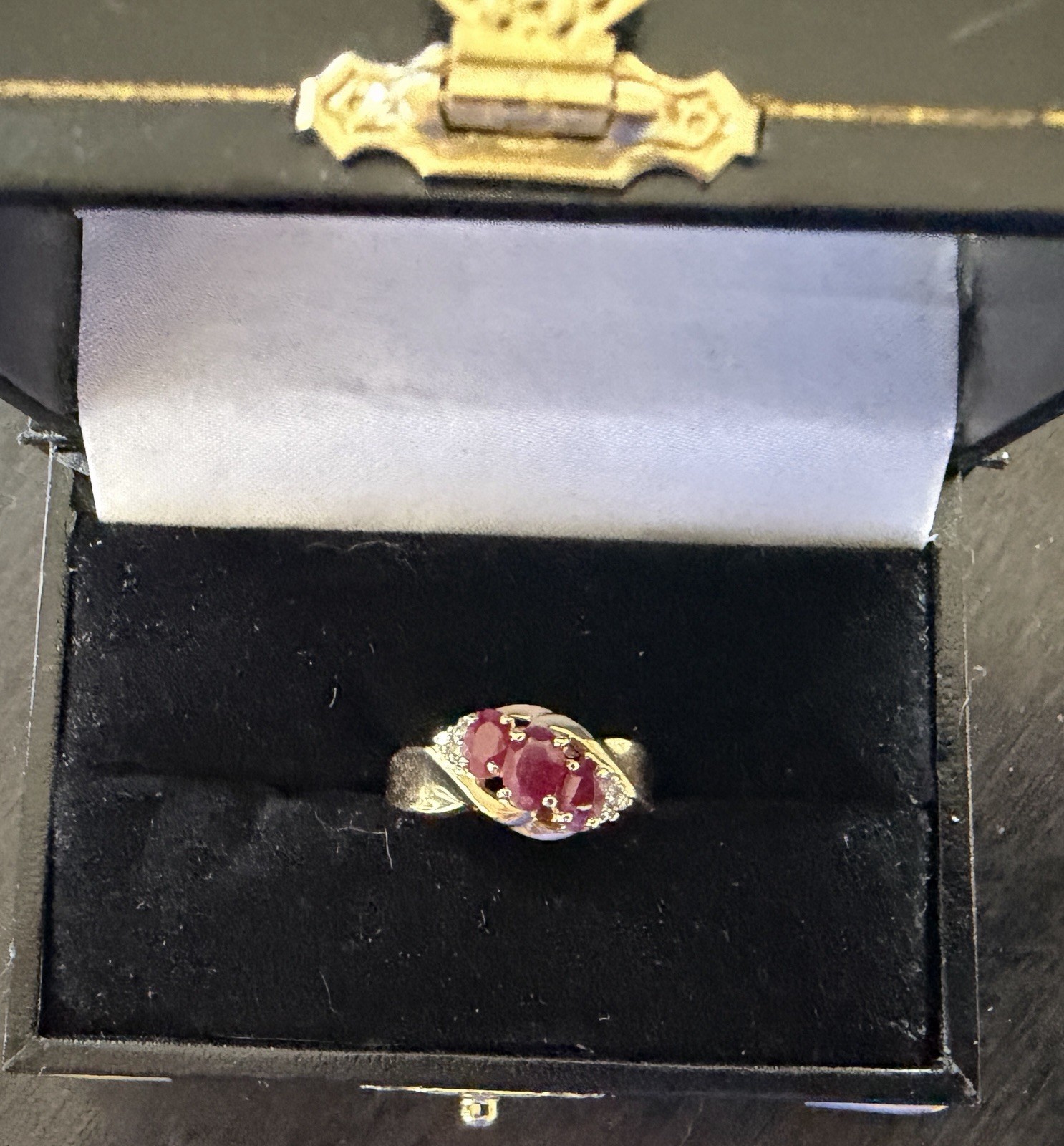 14k Yellow Gold Three Oval Ruby And Diamond Ring