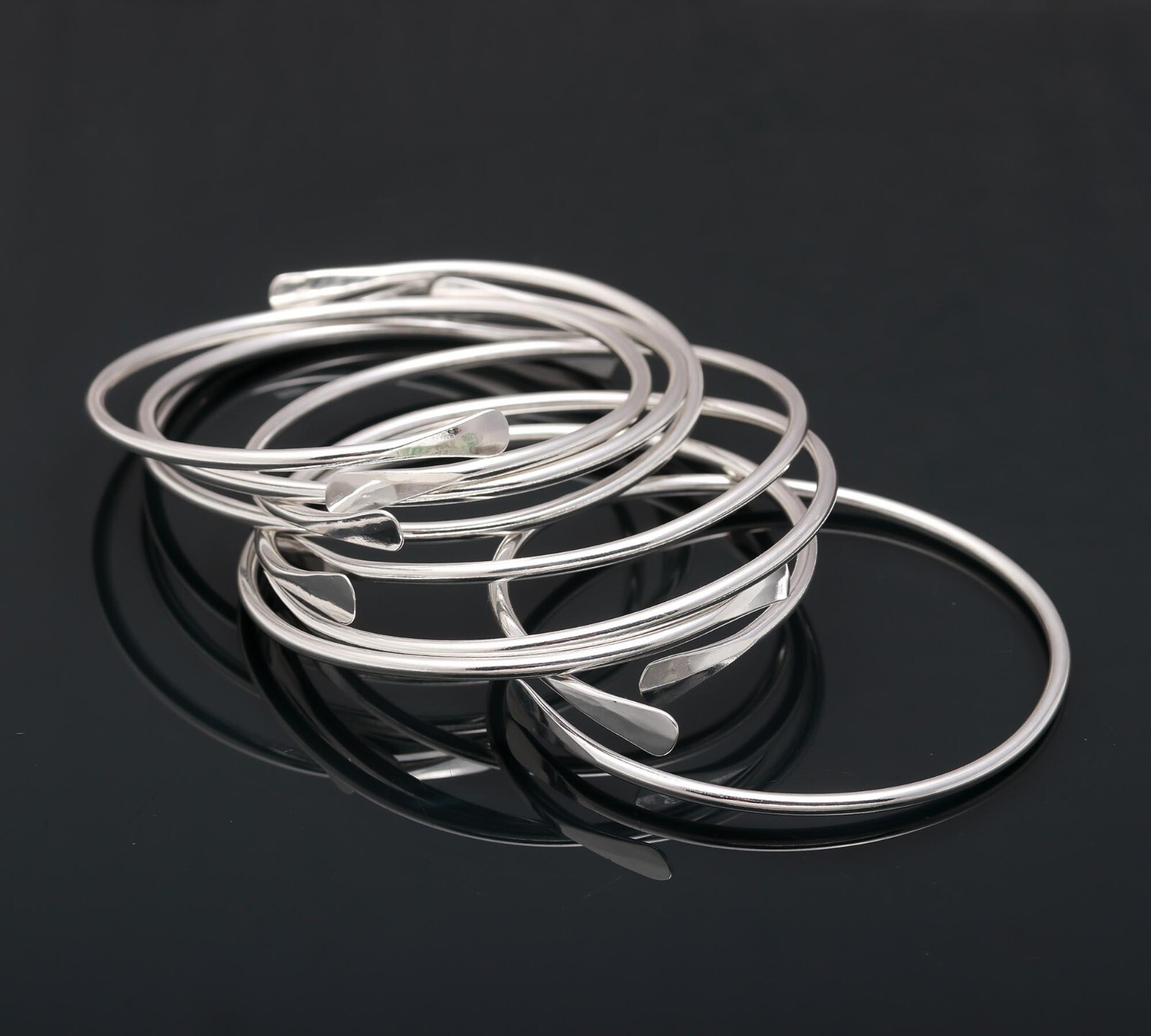 925 Sterling Silver Bangles Smooth Plain Bangles 7 PC SET Adjustable Bangle Gift