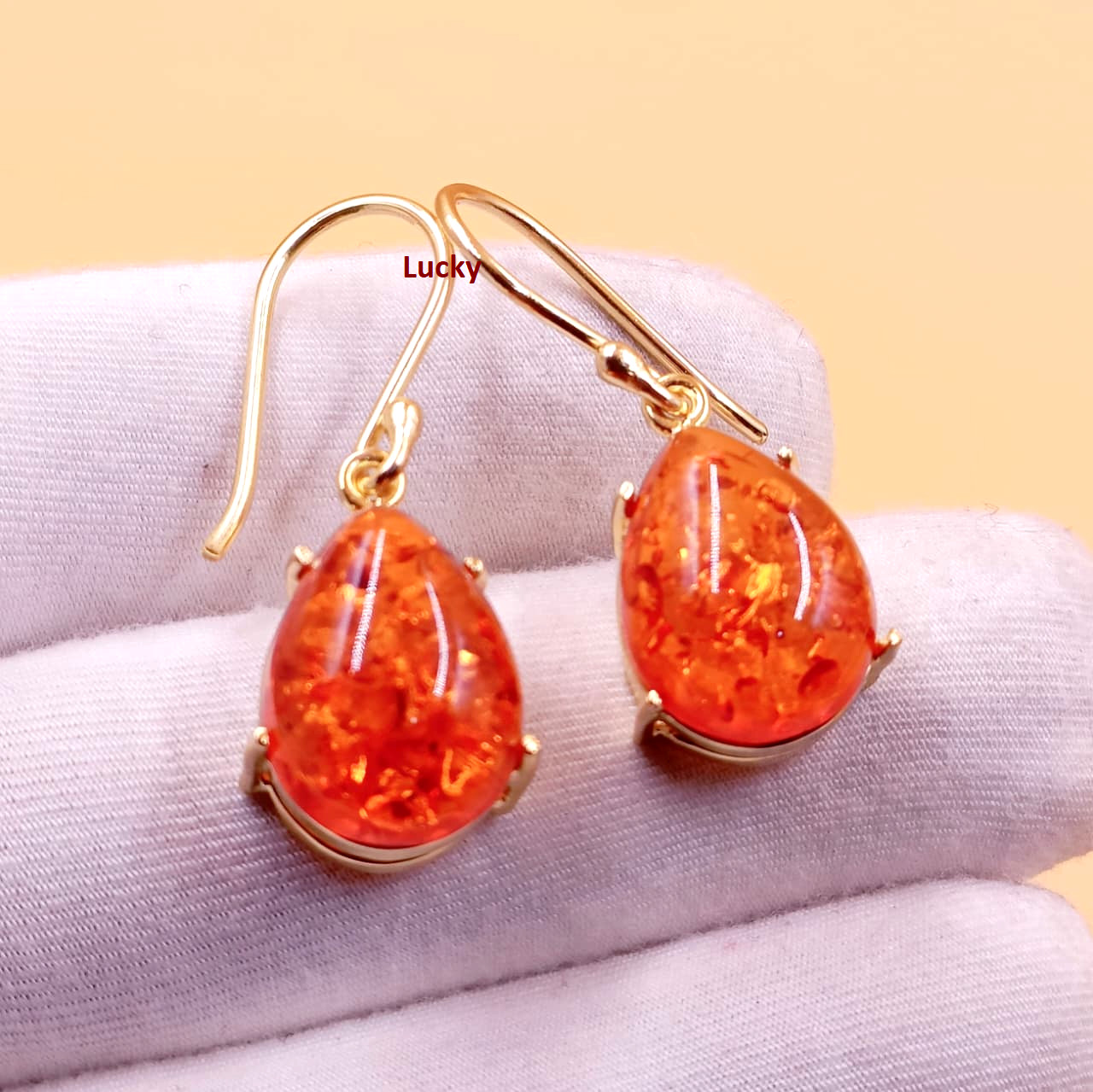 Handcrafted Amber Teardrop Dangle Earrings | 18K Gold-Plated Sterling Silver