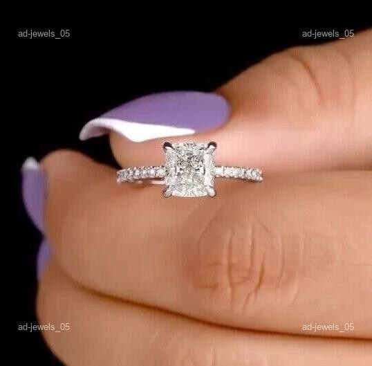 14K Solid White Gold Diamond Solitaire with Accents Engagement Boho Ring Jewelry