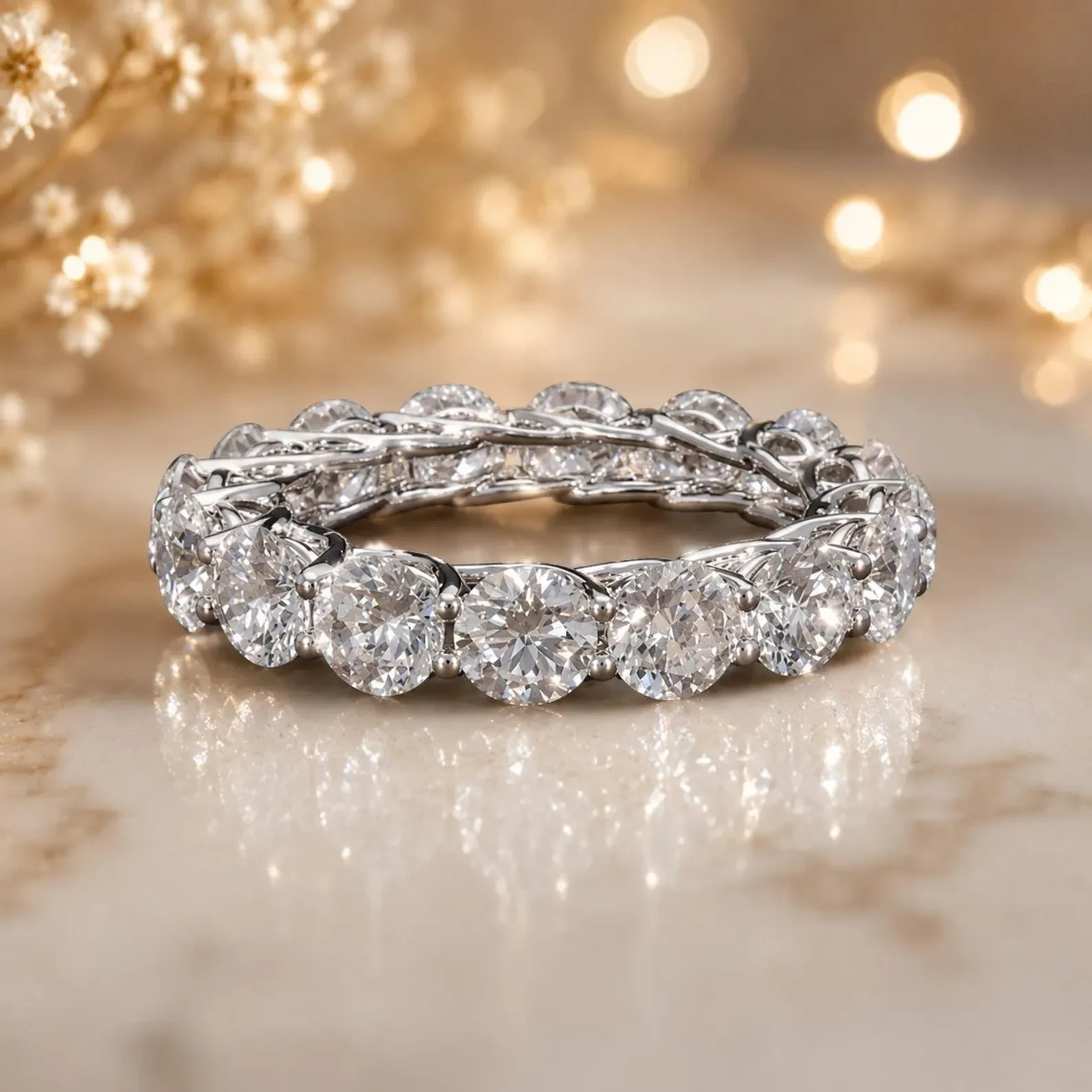 5.00Ct Round Cut Natural Diamond solid 14K White Gold Luxury Eternity Band Ring