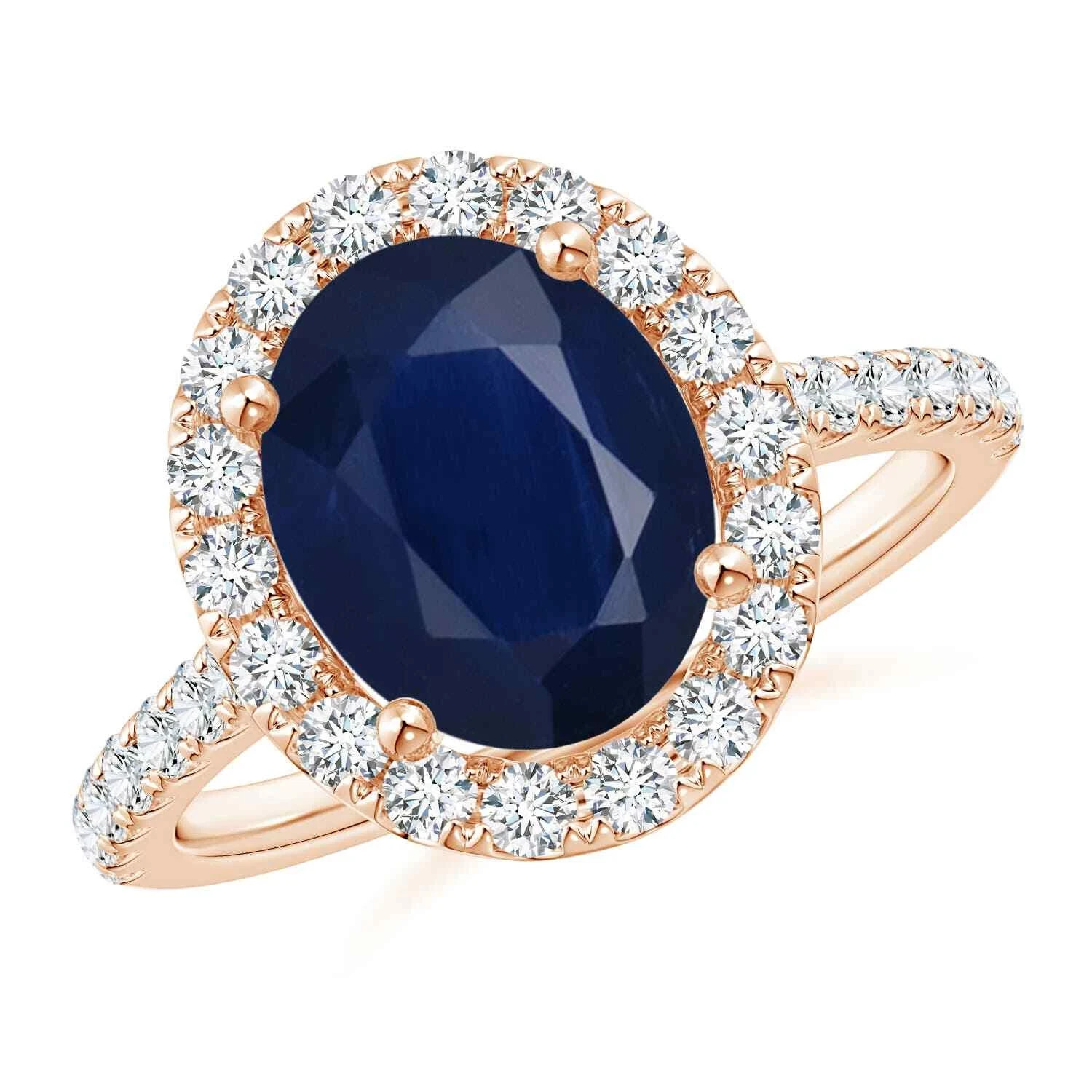 4.60 Ct Oval Cut Natural Blue Sapphire & Diamond Real 14k Rose Gold Bridal Gift