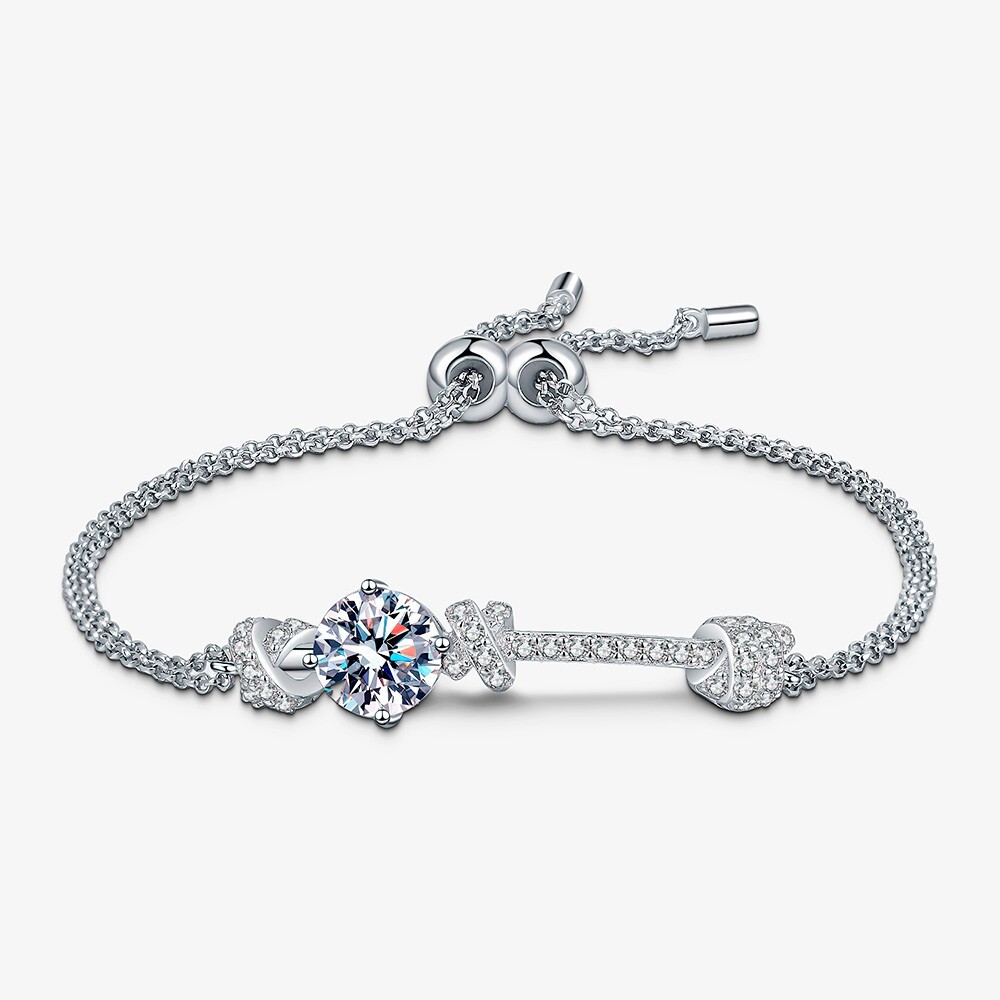 Sterling Silver 925 Pull Bracelet with Moissanite, 2 Carat for Women