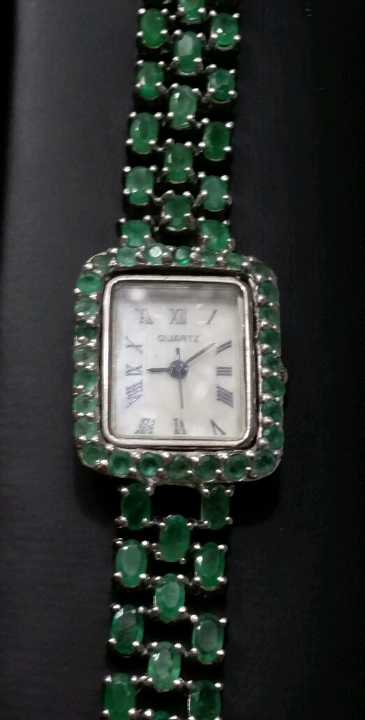 ‼️$4199 SALE STERLING SILVER GENUINE COLOMBIAN EMERALD GEMSTONE WATCH WRISTWATCH