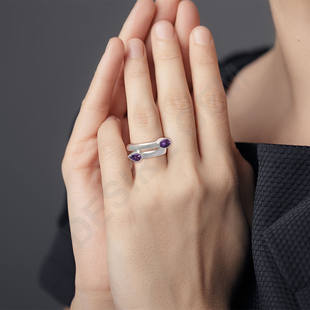Double Natural Gemstone Ring 925 Sterling Silver Handmade Jewelry DGR1128
