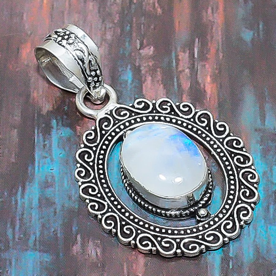 Rainbow Moonstone Gemstone Handmade Gift Jewelry Pendant 1.77″ t941