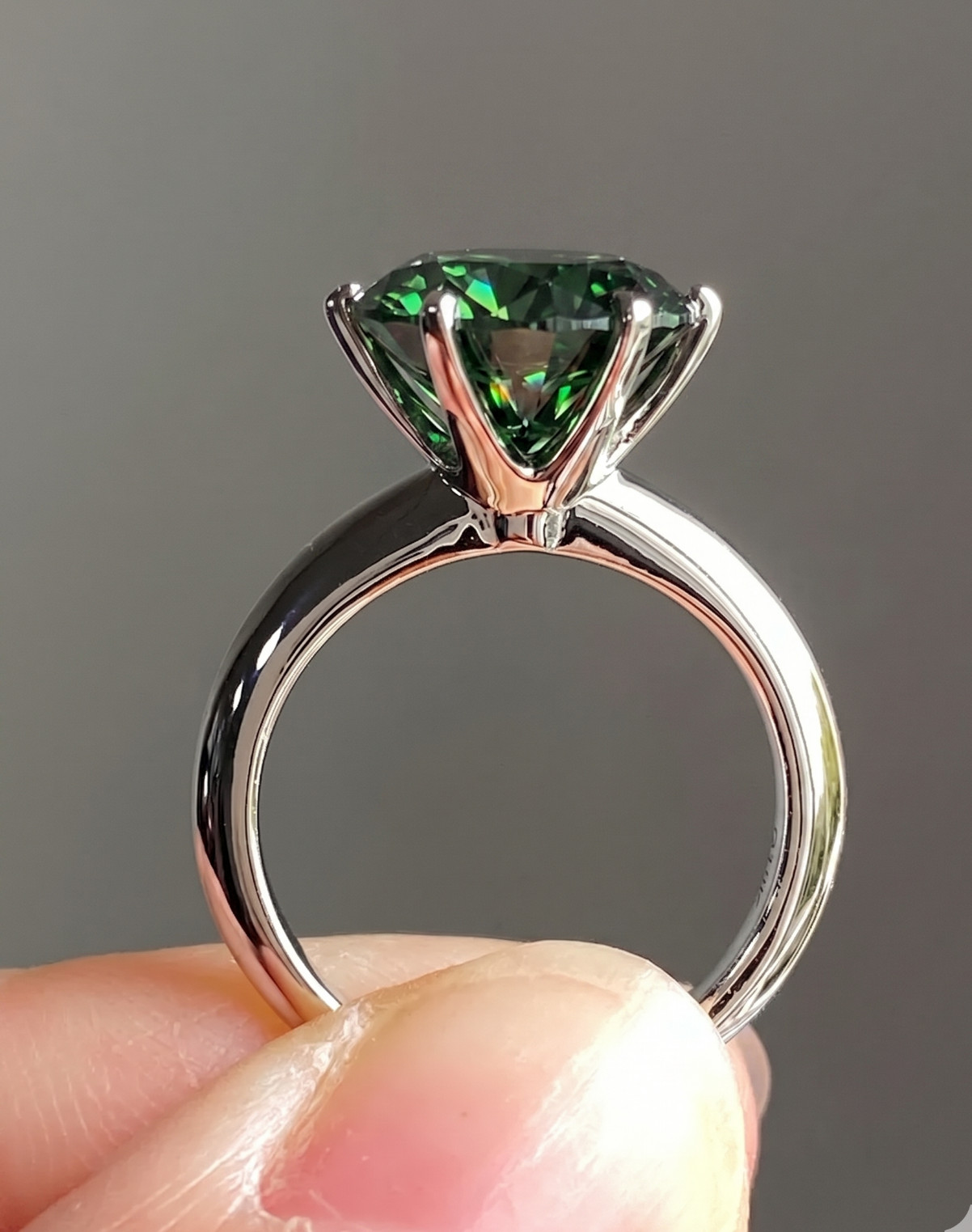 6.00 Ct Certified Deep Green Diamond Ring, Great Sparkle, FREE Studs