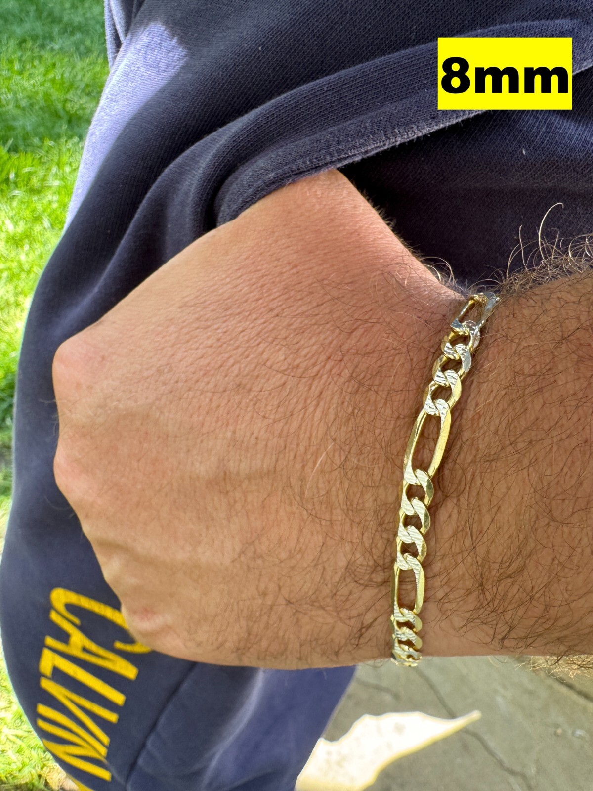 14k Gold Plated Solid 925 Sterling Silver Figaro Link Chain Two Tone Diamond Cut