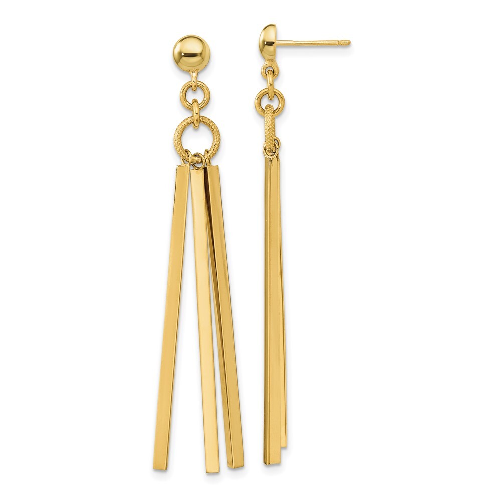 Real 14kt Yellow Gold Polished 3 Bar Post Dangle Earrings