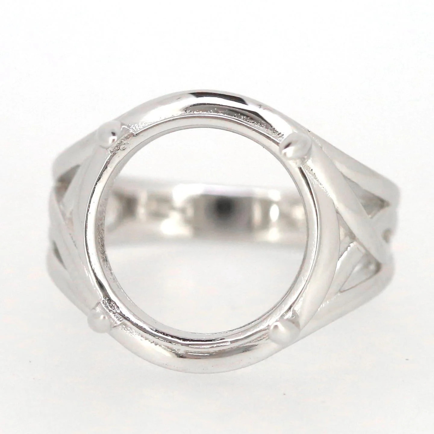 Sterling Silver Semi Mount Ring Setting Round 14x14mm Cabochon Design