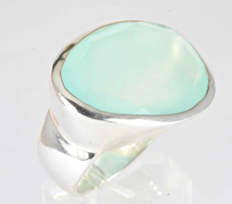 Juvi FON148ss Aq Aqua Chalcedony Ring in Sterling Silver RRP £156 Size L