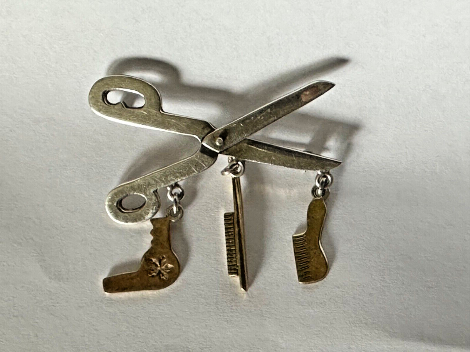 EUC Pre owned TAXCO .925 Sterling Silver & Brass Hairdresser Tools Brooch