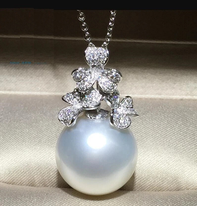 18” HUGE AAAAA Round 11-12mm natural AKOYA white pearl Pendant necklace 925S