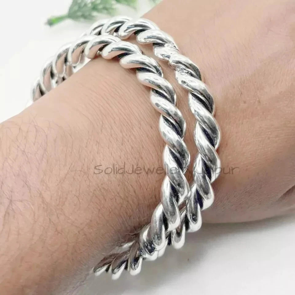 10mm Rope Twist Bangles Solid 925 Silver set off 2 Heavy Twisted Woman Bangles