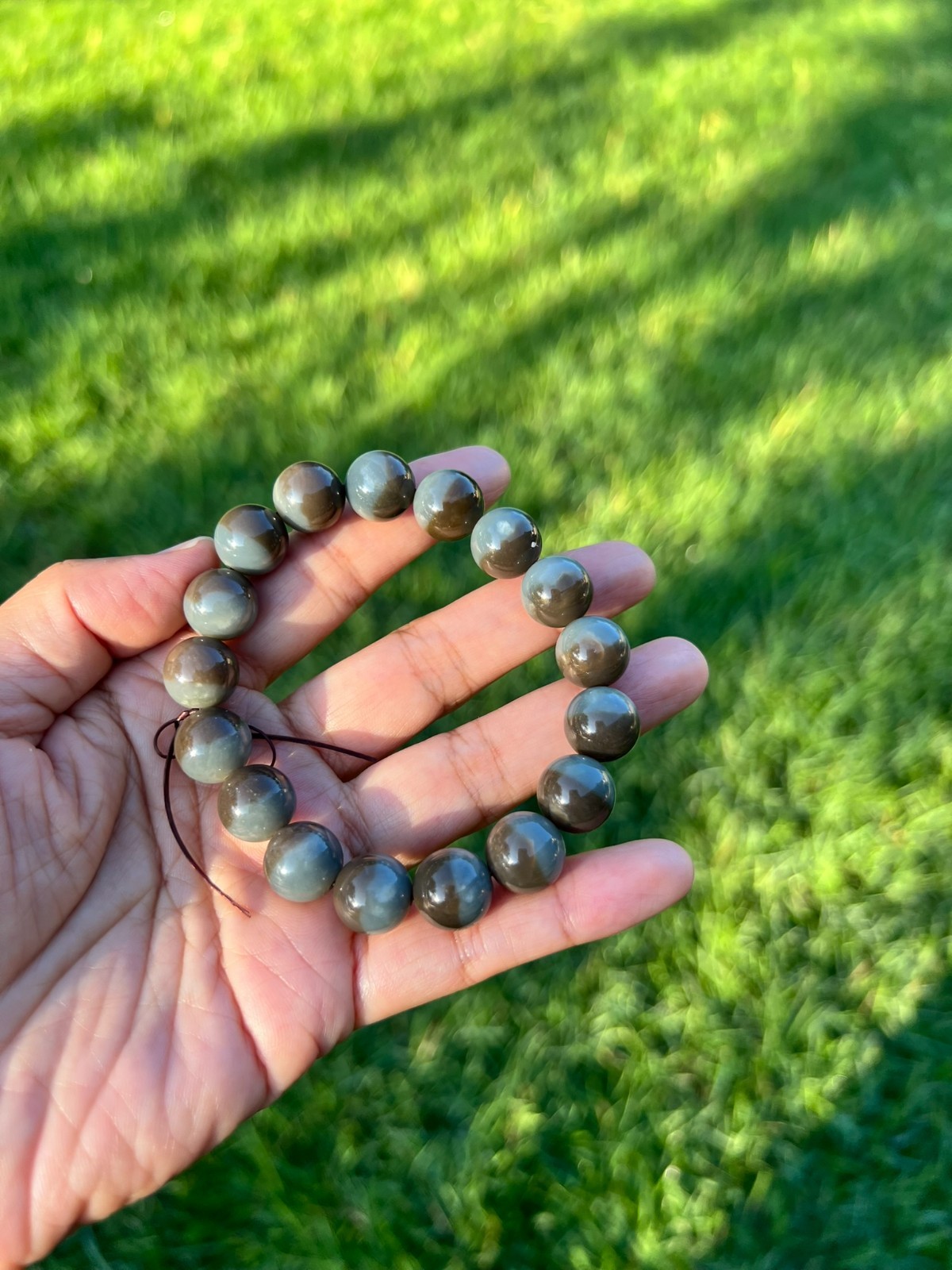 Celadon Brown Genuine Nephrite Jade 12mm Bead Bracelet B986 2
