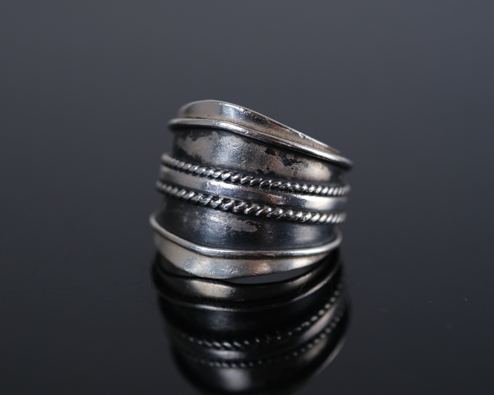 Handmade Silver Ring 2.1cm Wide 925 Silver Size 62 Vintage Second Hand Jewellery