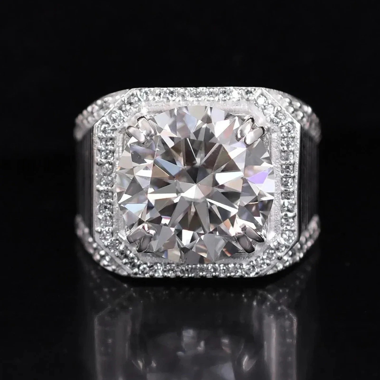 Rare 9.40 Ct Certified White Diamond Solitaire 925 Silver Men Ring Size US 10