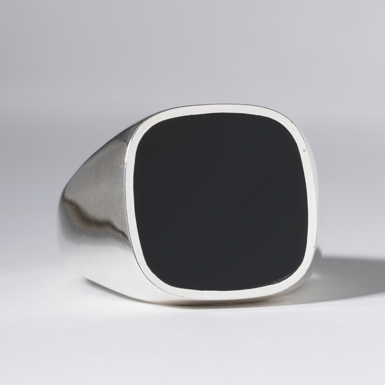 Black Onyx Sterling Silver Flat Square Men’s Signet Ring Heavy Chunky X / 11.5