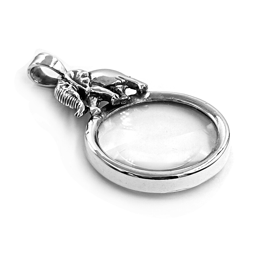 Elephant Magnifying Glass Loop Pendant Sterling Silver 925 Collectible Gifts