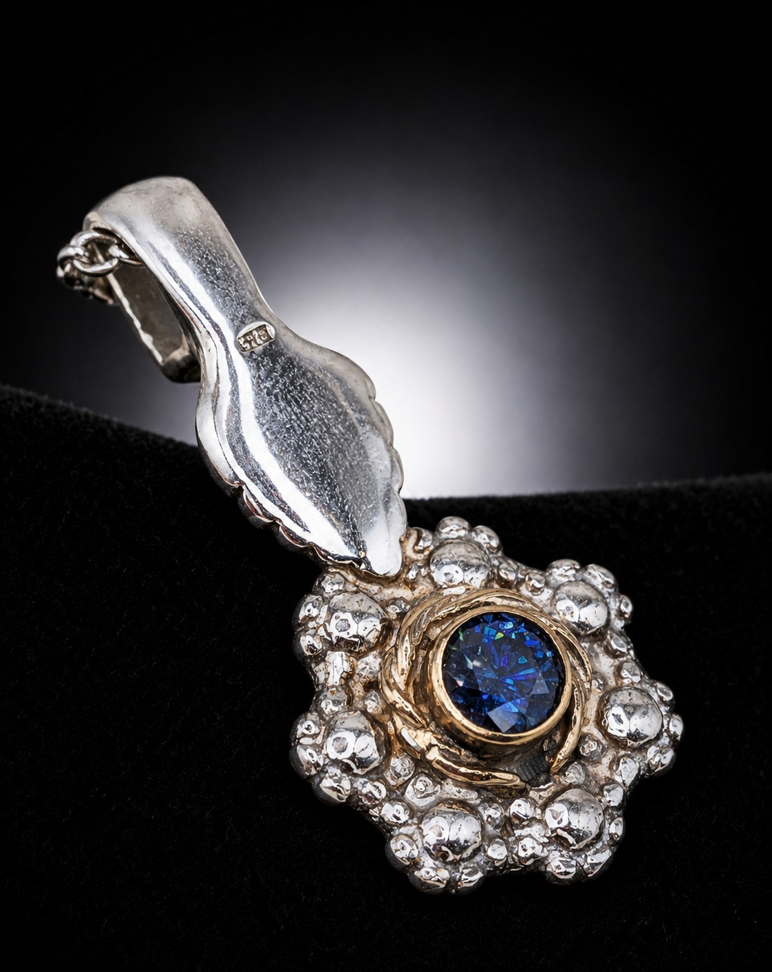 925 Sterling Silver 10K Gold Blue Moissanite Handmade Mermaid’s Bloom Pendant